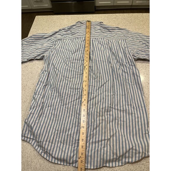 Ll Bean Used Short Sleeved Button Up Shirt Size Men’s Medium Tall Blue - Picture 5 of 6